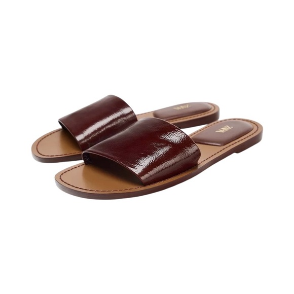 Zara Shoes - Zara Women's Glossy Brown Slide Sandals